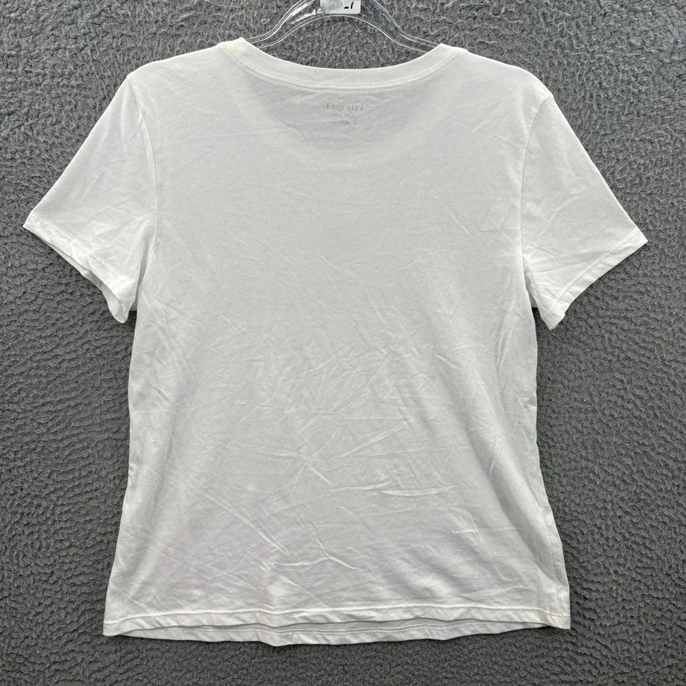 Kate Spade T-Shirt Women M White Glitter Logo Rhinestone Polka Dot Tee